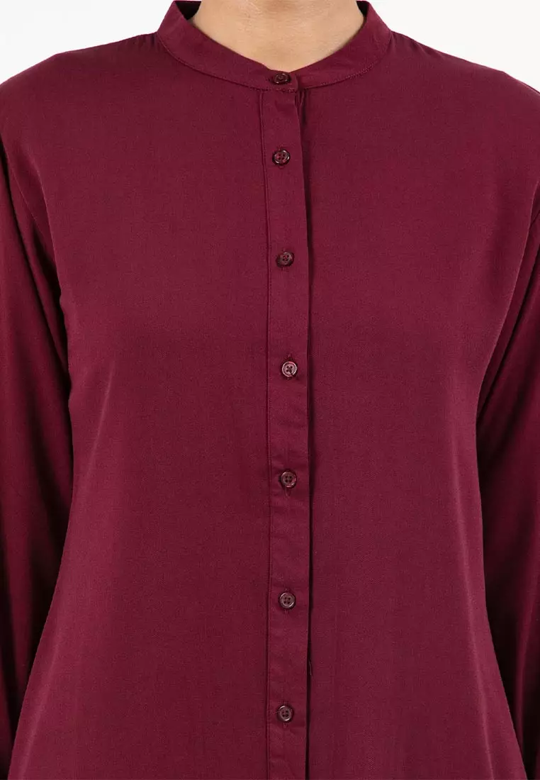 Forest Ladies Rayon Shirt Women Long Sleeve Tunic - 822405-57Burgundy