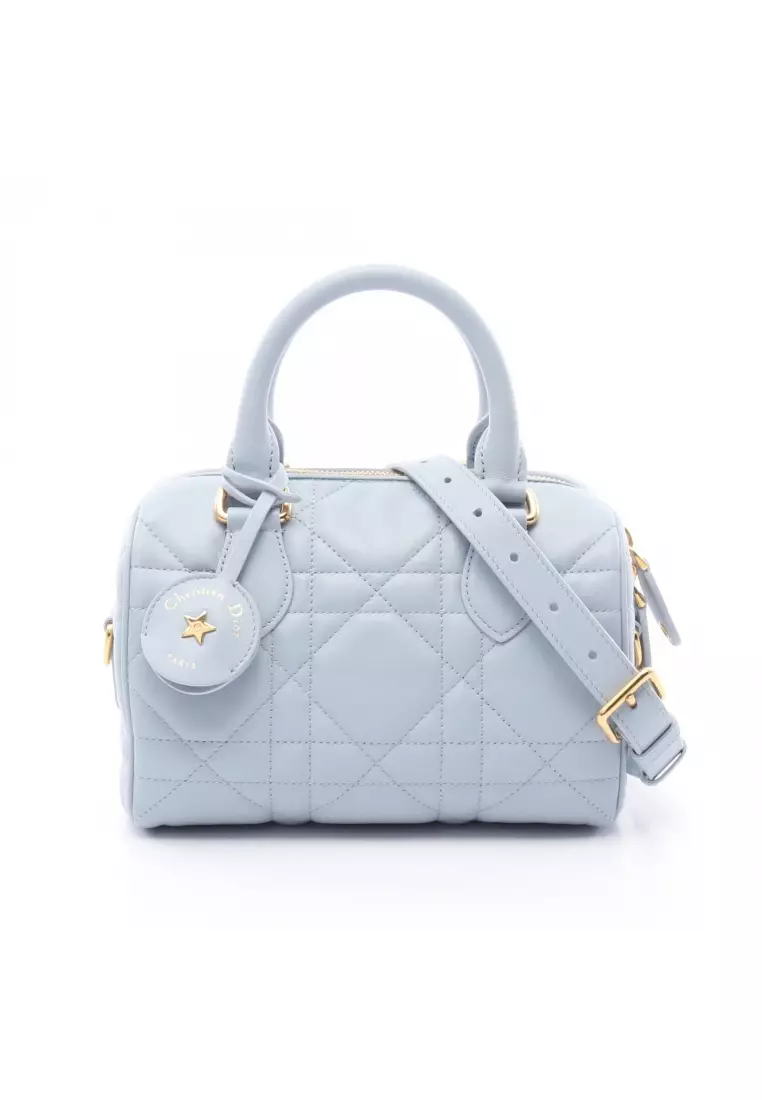 Pre-Loved Christian Dior groove 20 Macro Cannage Handbag leather Light blue 2WAY