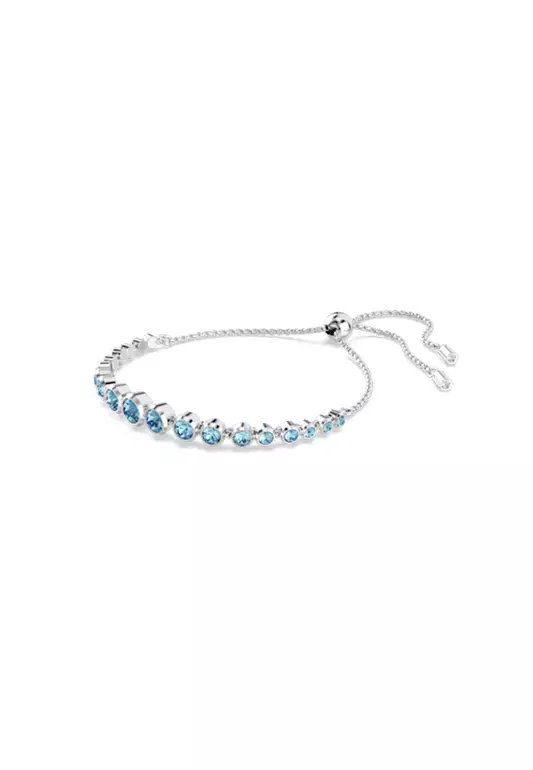 Imber Tennis Bracelet, Mixed Round Cuts, Blue, Rhodium Plated
