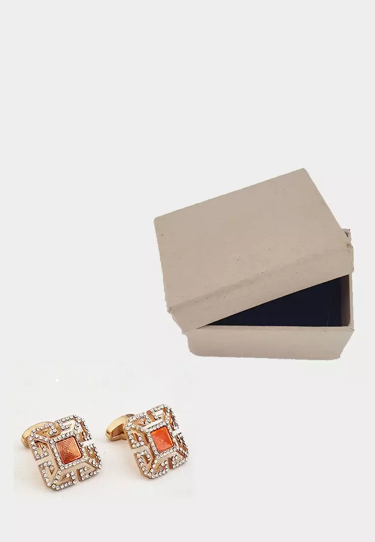Aksesoris Perhiasan Cufflinks Pria Diamante Studded Design Rose Gold