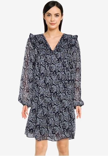 ONLY navy Asta Long Sleeves V-Neck Dress 6C678AA3EB8C6DGS_1