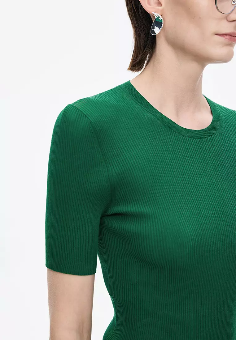 棉修身超薄款短袖套頭針織衫