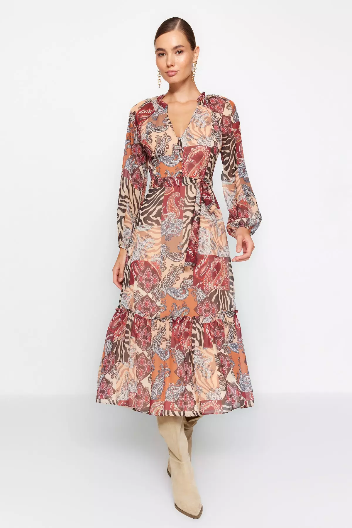 Mixed print midi dress new arrivals