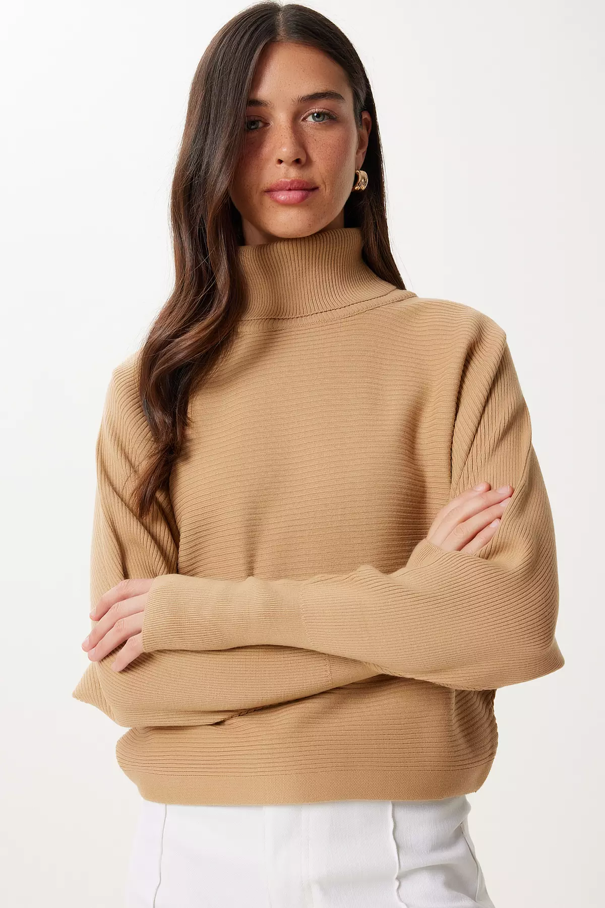 Women's Biscuit Finger Snap Crop Ribbed Knitwear Sweater Mx00238