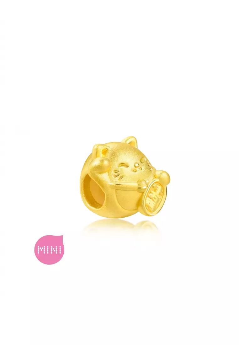 999 24K Solid Gold Cultural Blessings Auspicious Lucky Cat Charm 92307C (Bracelet not included)