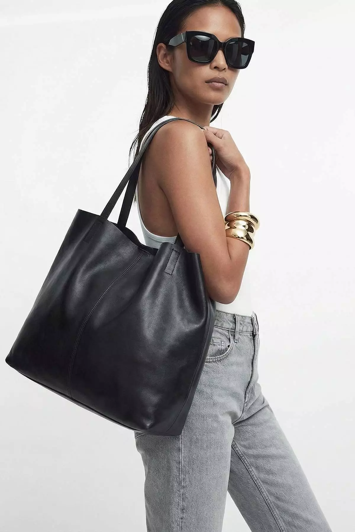 Black Leather Women'S Maxi Shoulder Bag Takaw26Oc00041