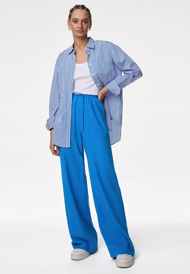 Linen Blend Wide Leg Trousers