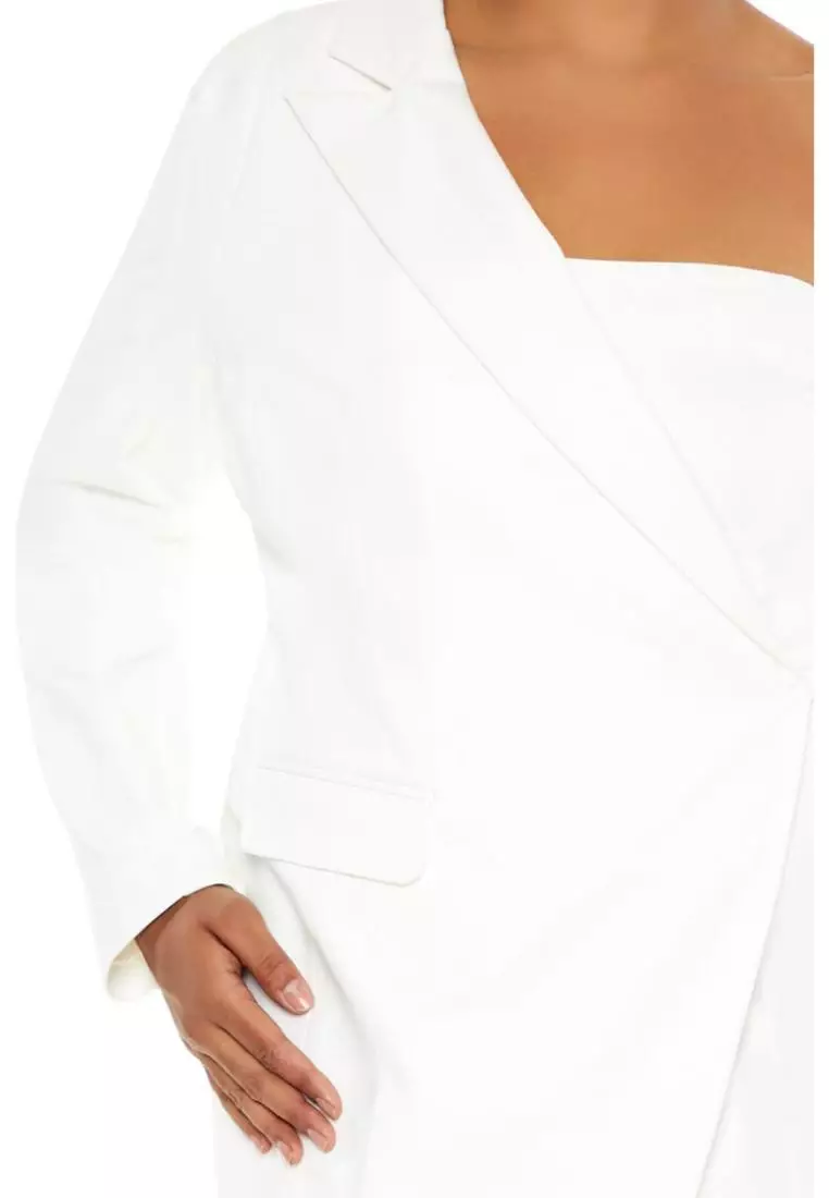 White one shoulder blazer dress shop