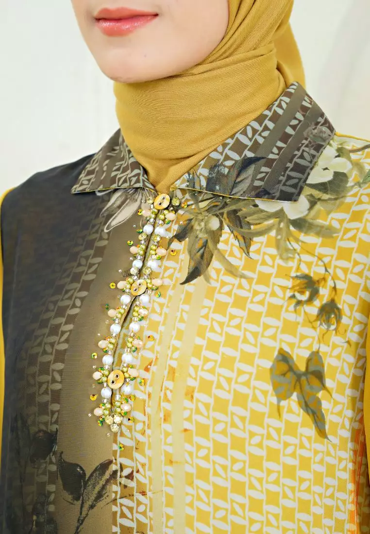 Mosleem Long Dress Black Gradasi Yellow Detail Payet By Brilliant Girl Warna HITAM