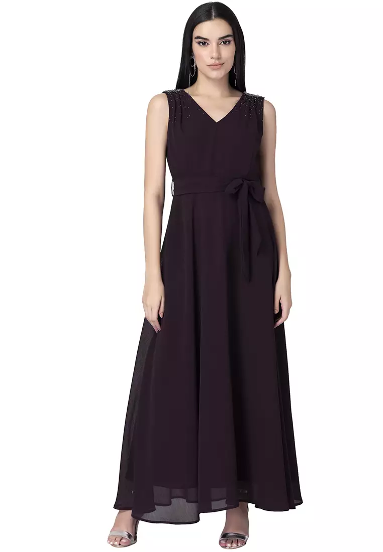 Buy FabAlley Maroon Embellished Maxi Dress 2024 Online ZALORA