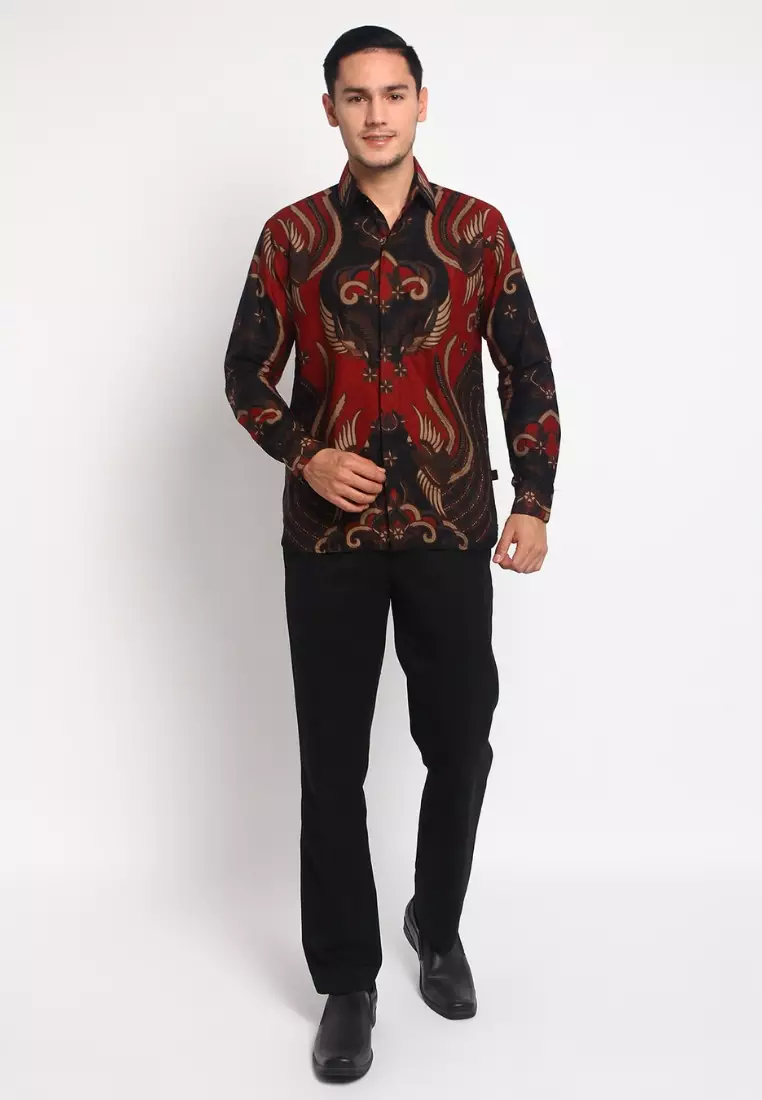 Kemeja Batik Pria Premium Slimfit Elegant Modern Lengan Panjang Halayudha Maron