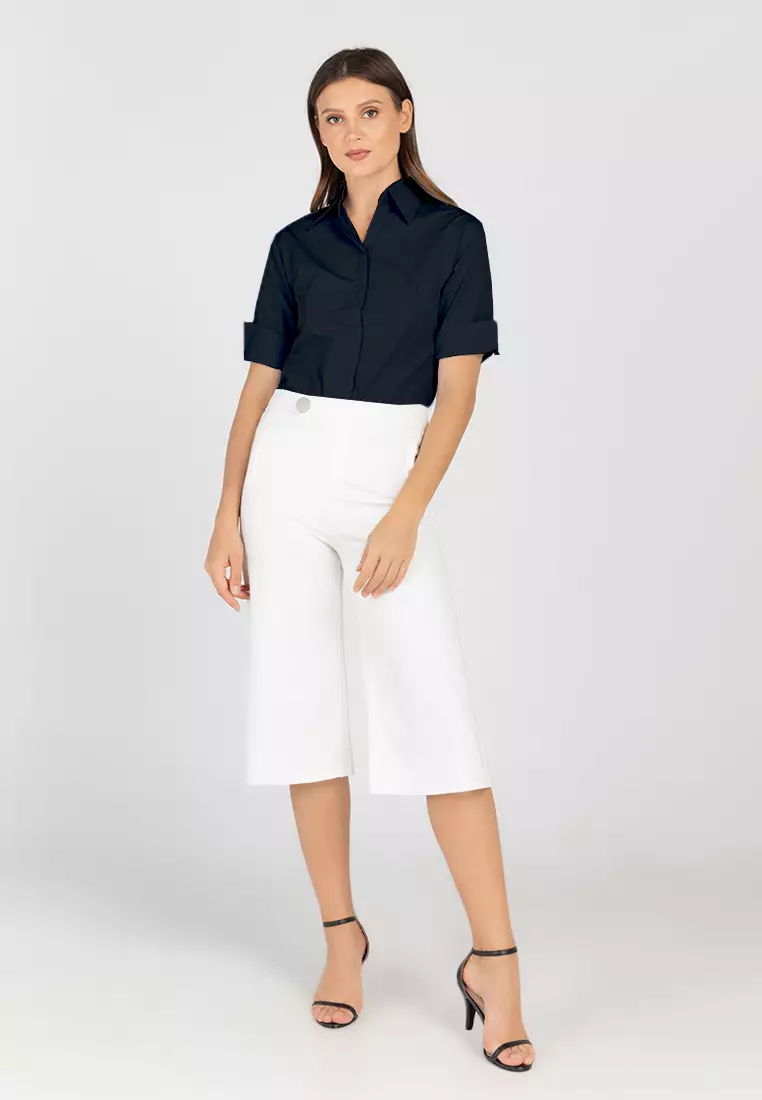 Diana 3/4 Sleeve Plain Button Down Office Blouse