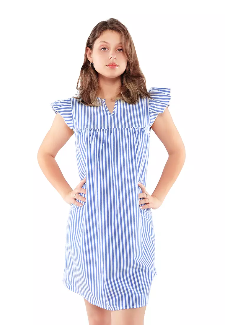 Blue Striped Casual Dress