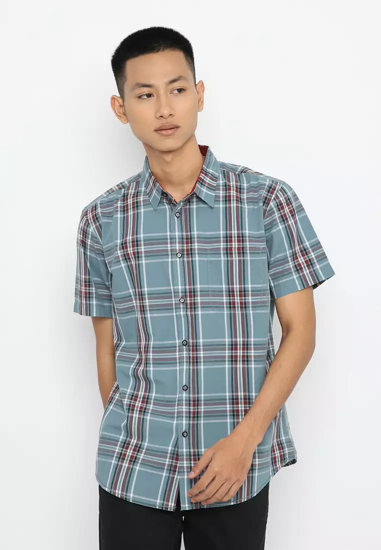 POLICE Kemeja Kotak Yarndyed Abu Regular Fit Pria