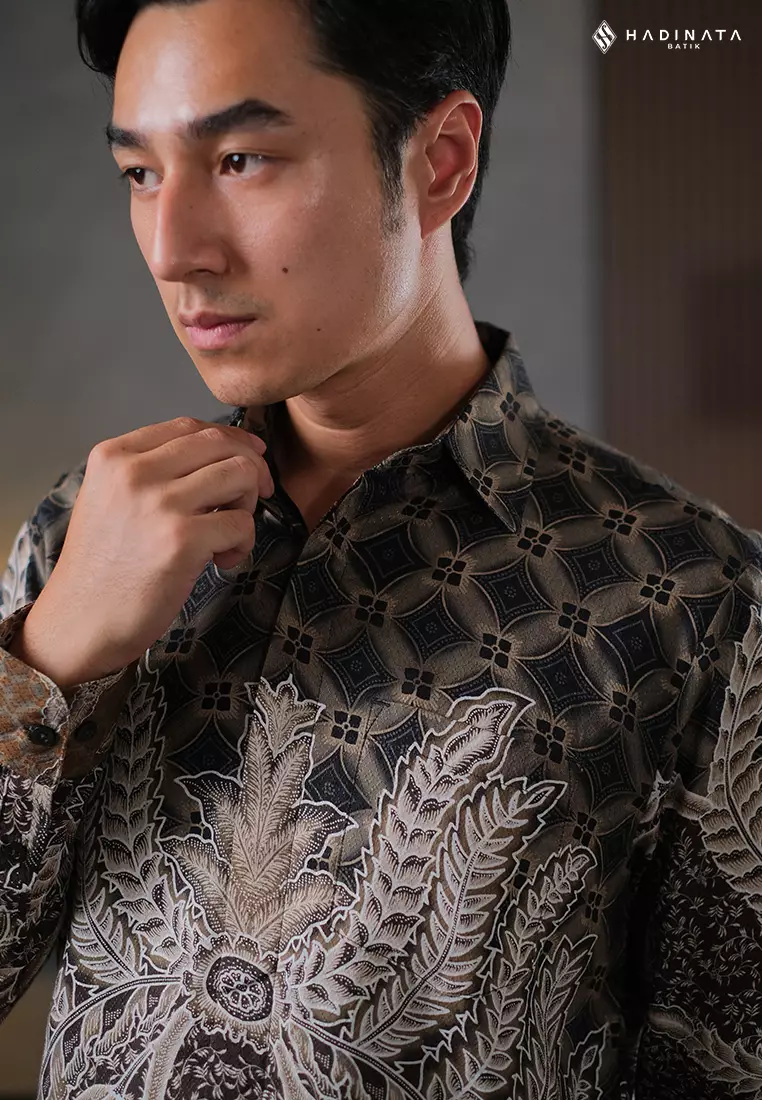 Hadinata Batik Pria Kemeja Panjang Furing Dobby Manadapala Black