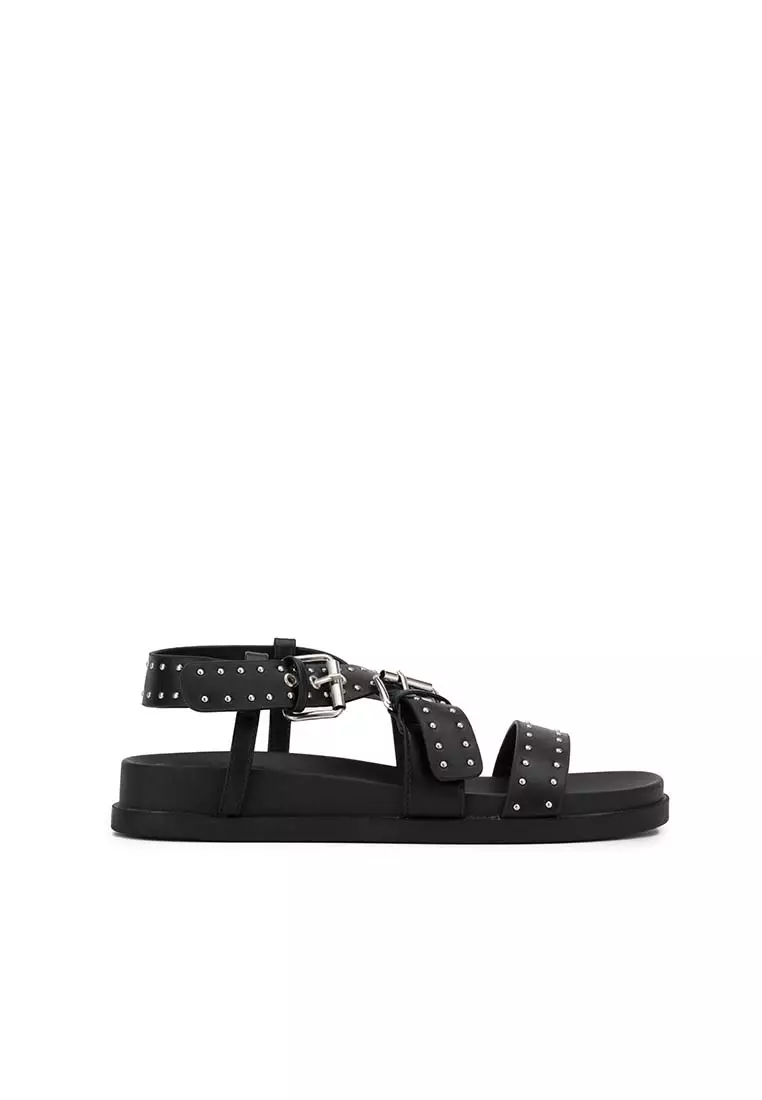 White studded flat outlet sandals