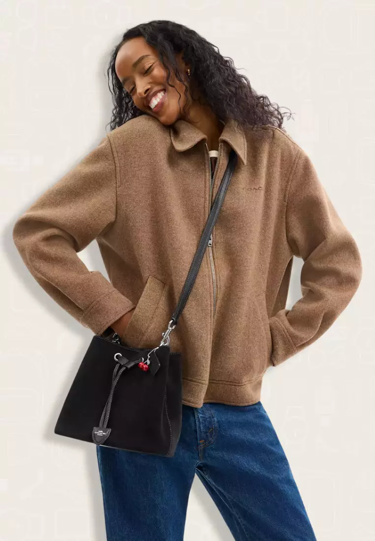 Coach Rowan Bucket Bag With Cherry Charm Silver Black