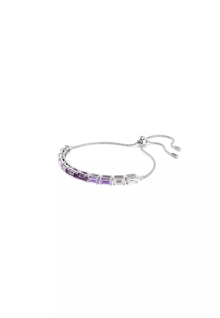 Buy Swarovski Matrix bracelet, Baguette cut, Purple, Rhodium plated ...