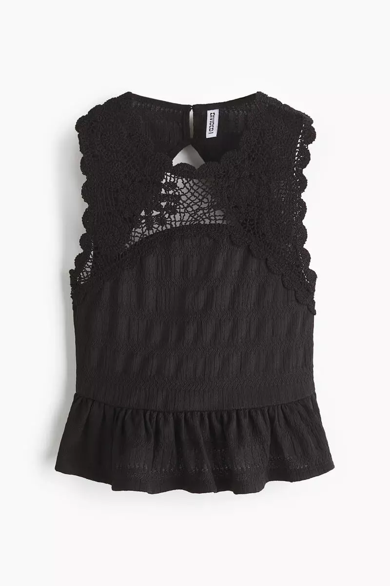 Crochet-look-section textured top