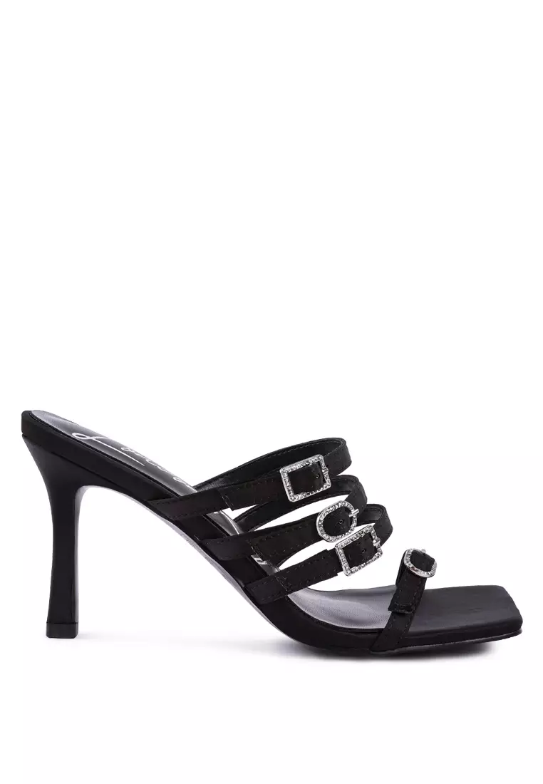 Discount on London Rag  shoes - SKU: Black Diamante Buckle Mid Heel Sandals