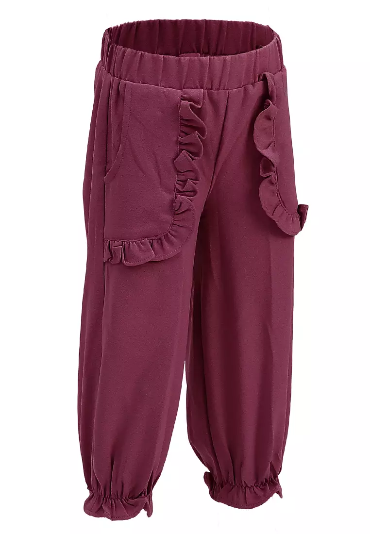 Yocelyn Celana Panjang Anak Perempuan Variasi Saku Pants Kids Daily Motif Polos Material Crepe ORIGINAL - Taro