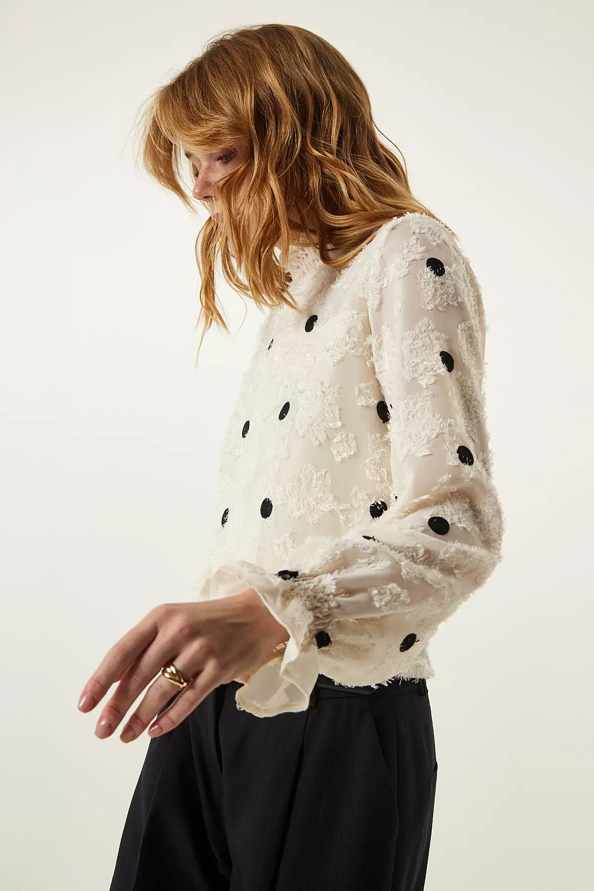 Cream Melted Polka Dot Woven Blouse Tp00020