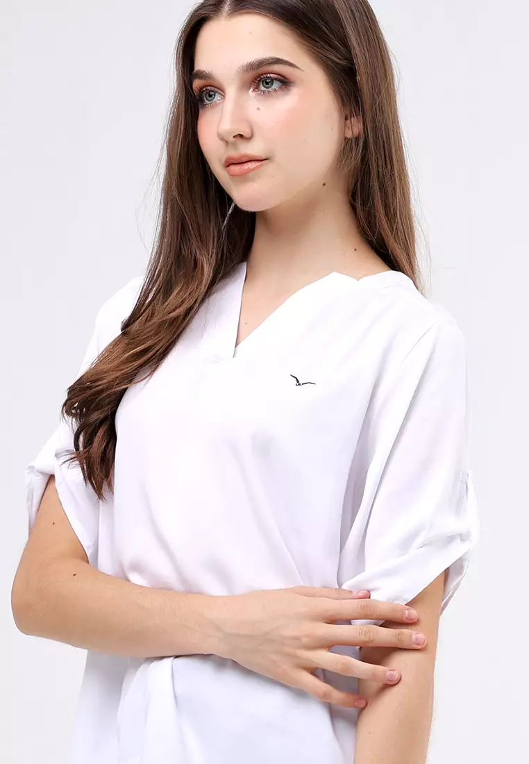 Woven Plain S.Twill Rayon 3/4 Blouse