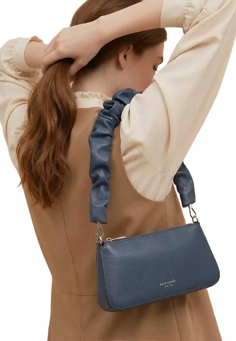 Grace Glazed Leather Shoulder Bag Blue KN040