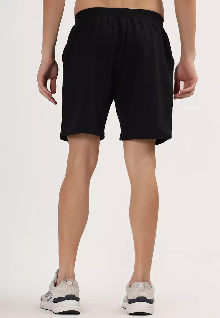 Mens Black Cotton Pocket Shorts with Drawcord, Casual-Activewear, Running, Comfortable