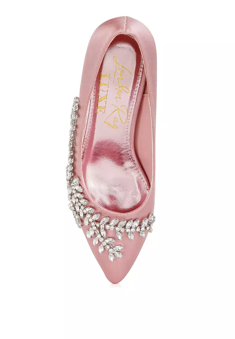 Satin Diamante Embellished Pumps in Blush