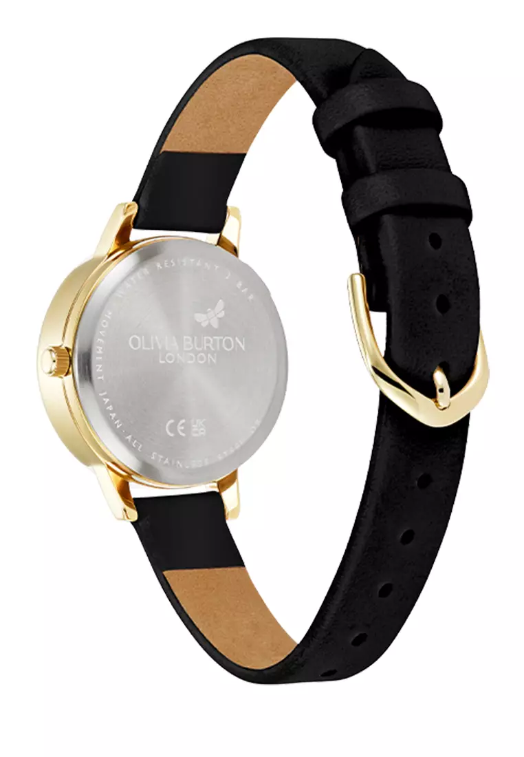 Olivia Burton 3D Flower Tonal Dial Black GP Leather Strap 30mm - 24000222