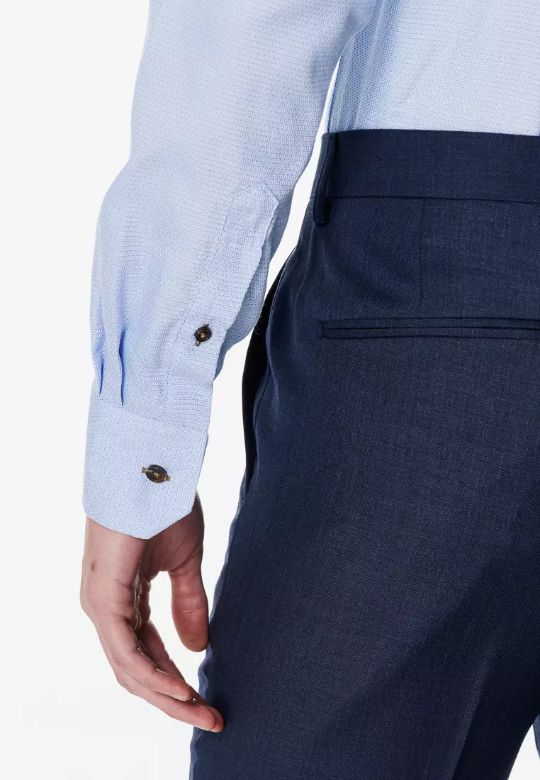 淺藍色織紋標準版長袖襯衫