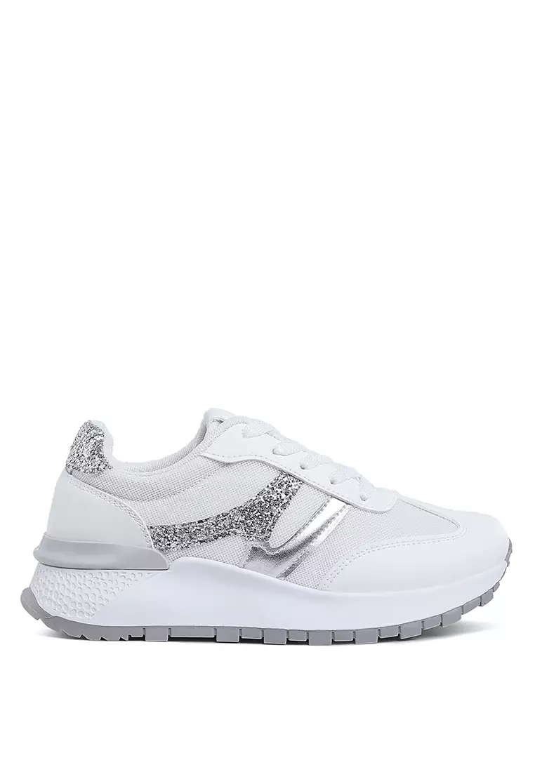 Discount on London Rag  shoes - SKU: Glitter Detail Chunky Sneakers in White & Silver