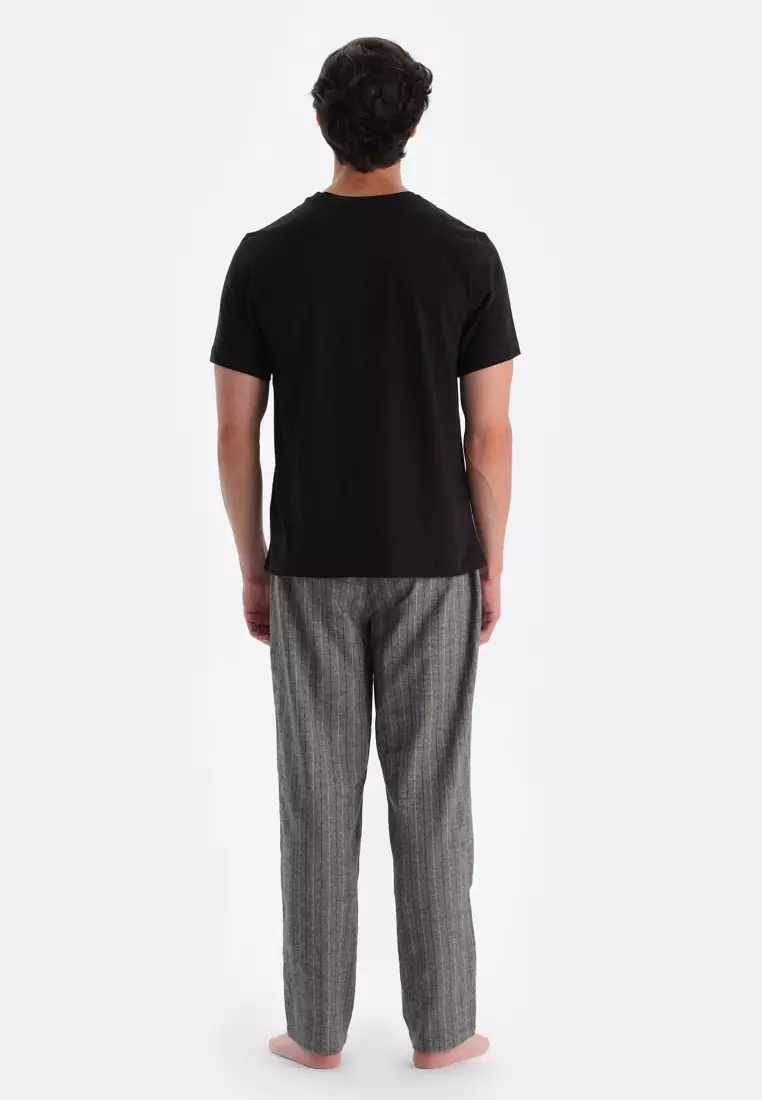 Grey Woven Trousers, Striped, Regular Fit, Sleepwear for Men