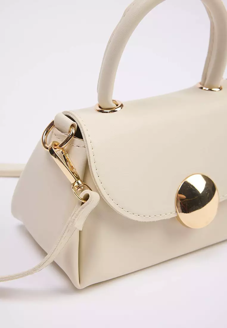 Beige Women's Metal Accessory Detailed Mini Hand And Shoulder Women's City Bag Takaw26Oc00000