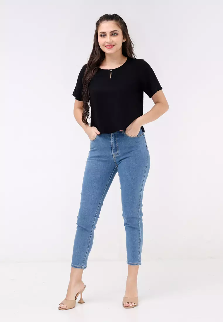 Textured Woven Short Sleeves Blouse