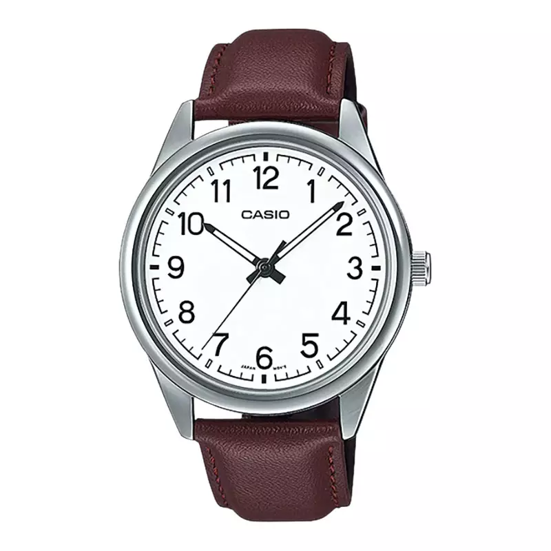 Jam Tangan Pria Casio General MTP-V005L-7B4UDF White Dial Brown Leather Band