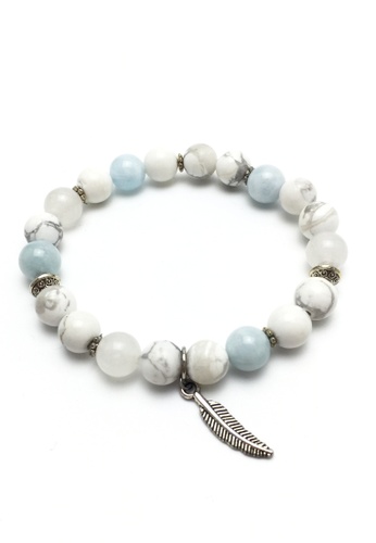 Memento Collection white Feather Detailed Howlite Aquamarine Bracelet with White Jed ME060AC09UEWMY_1