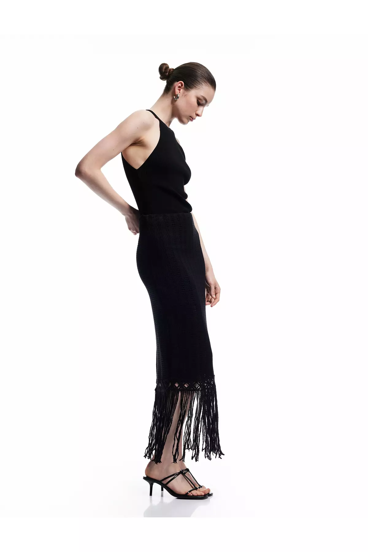 Standard Waist Tasseled Midi Pencil Skirt