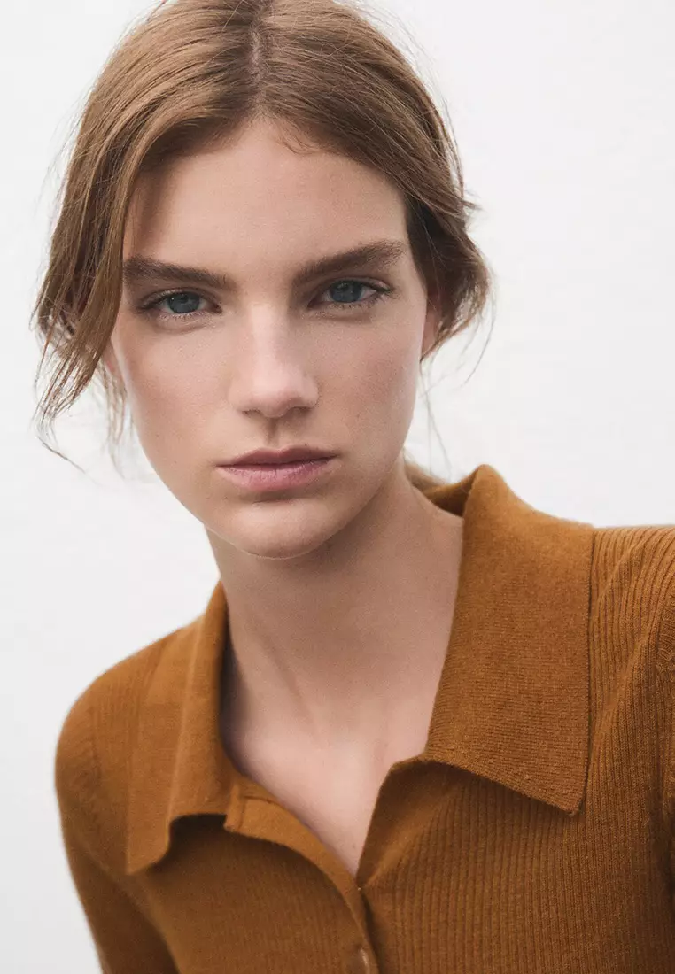 Polo-Neck Ribbed Sweater