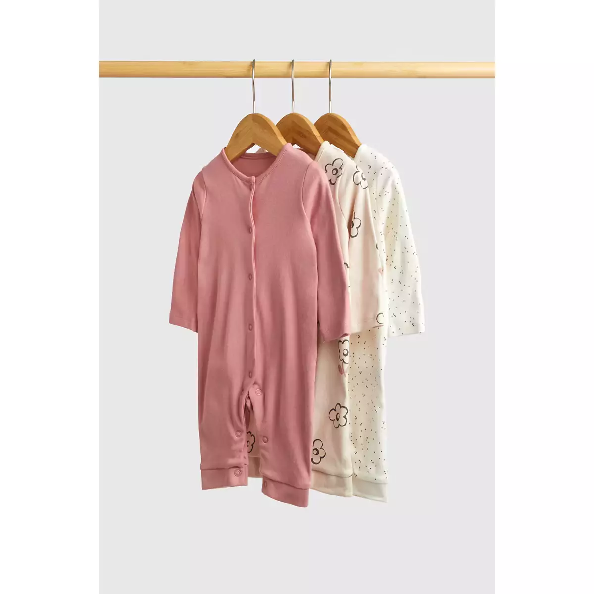 Mothercare My First Pink Footless Sleepsuits - 3 Pack - Baju Tidur Bayi Perempuan (Krem)