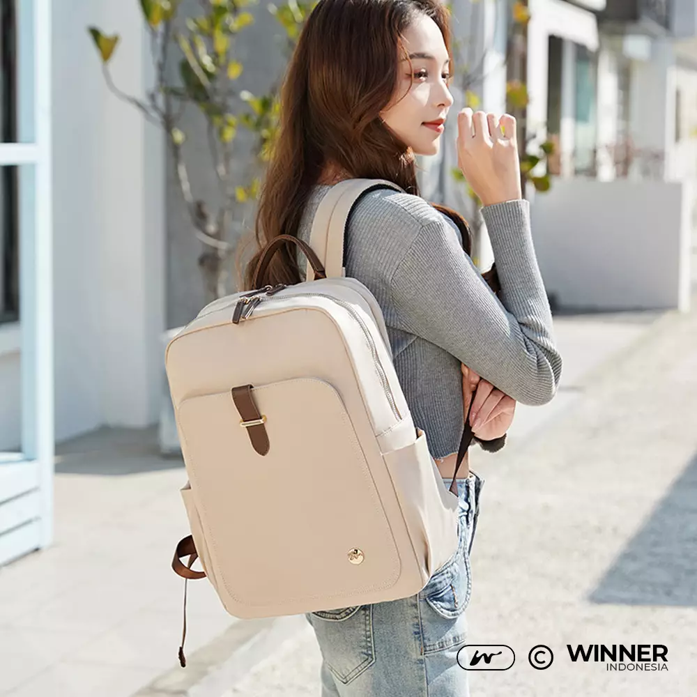 WINNER Tas Ransel Laptop 15,6 inch Premium Oxford Anti-Air Backpack Korean Style (T14-002) Warna Khaki-15-inch