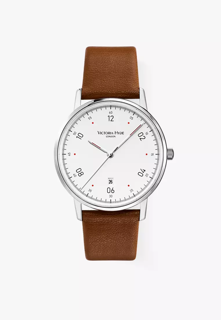 Men's Casual Watch φ39mm Round Dial vegan leather Strap Bauhaus Style Calendar Function Waterproof Watch Orton-Brown
