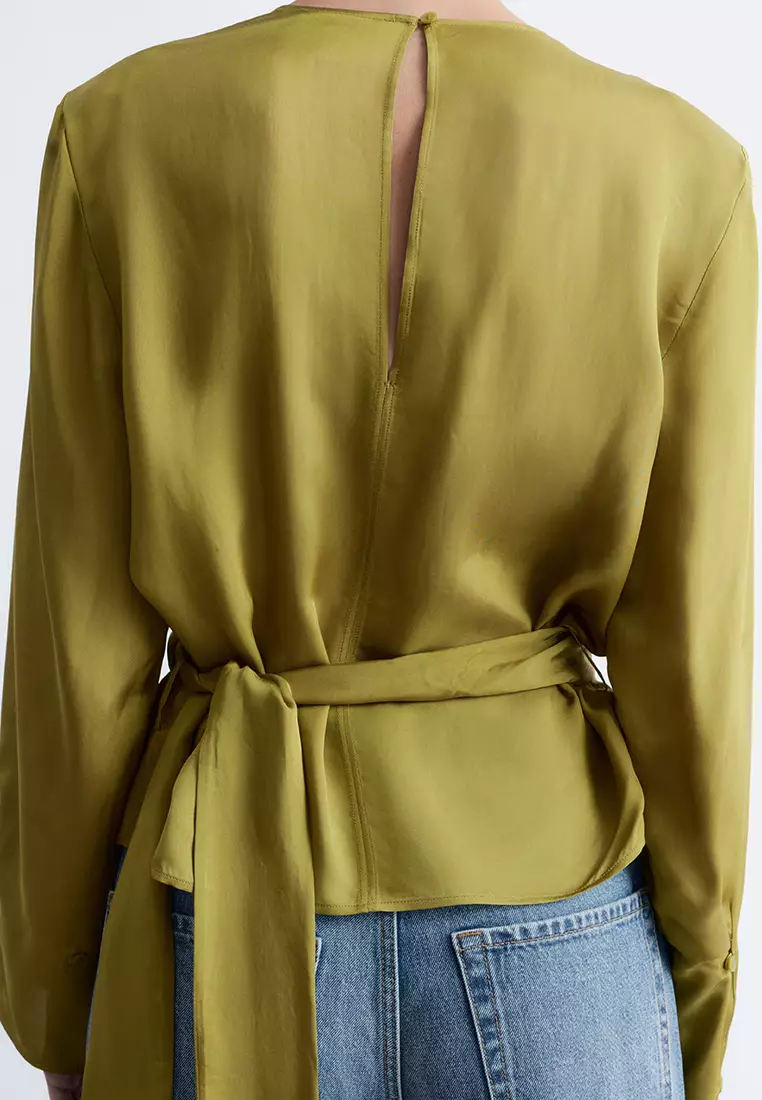 Gathered Tie-Belt Blouse