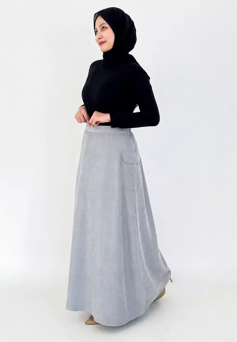Carla Suede Skirt (Rok Panjang A-Line) ABU MUDA