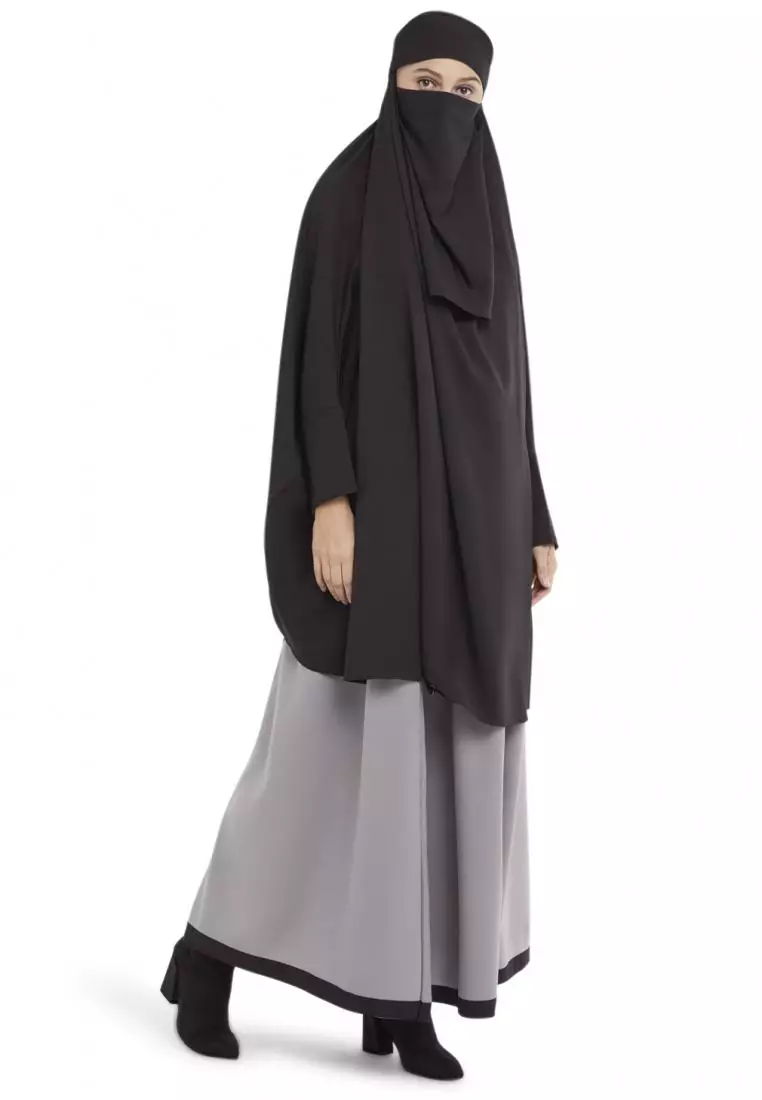 French Khimar Set Rok Wanita Muslimah Marwah - Abu Hitam