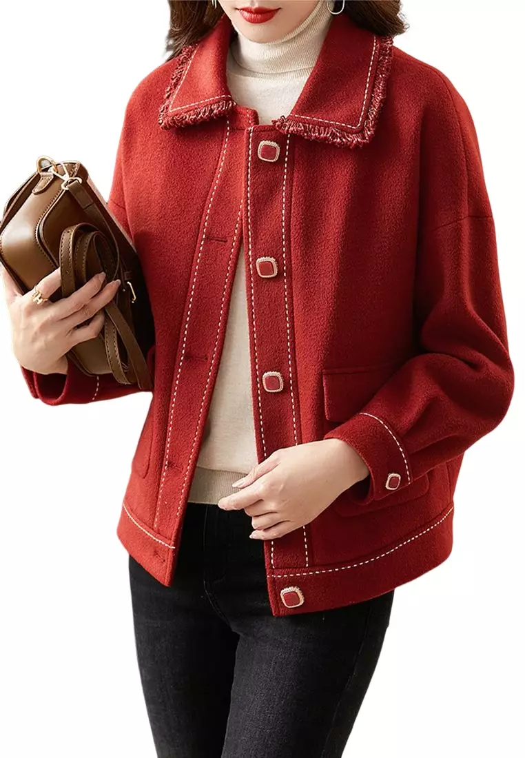 Red wool hot sale jacket womens