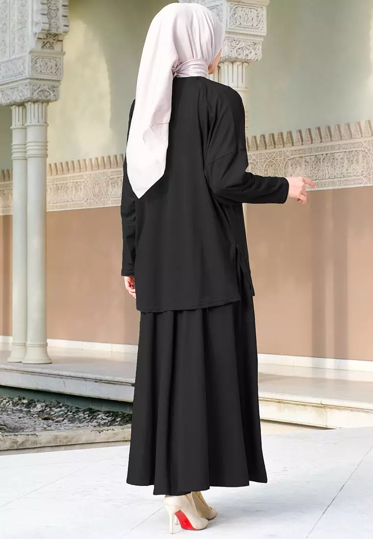 JV Hasanah Set Rok Gamila Rayon Spandex Black | Setelan Rok Rayon Jumbo Busui