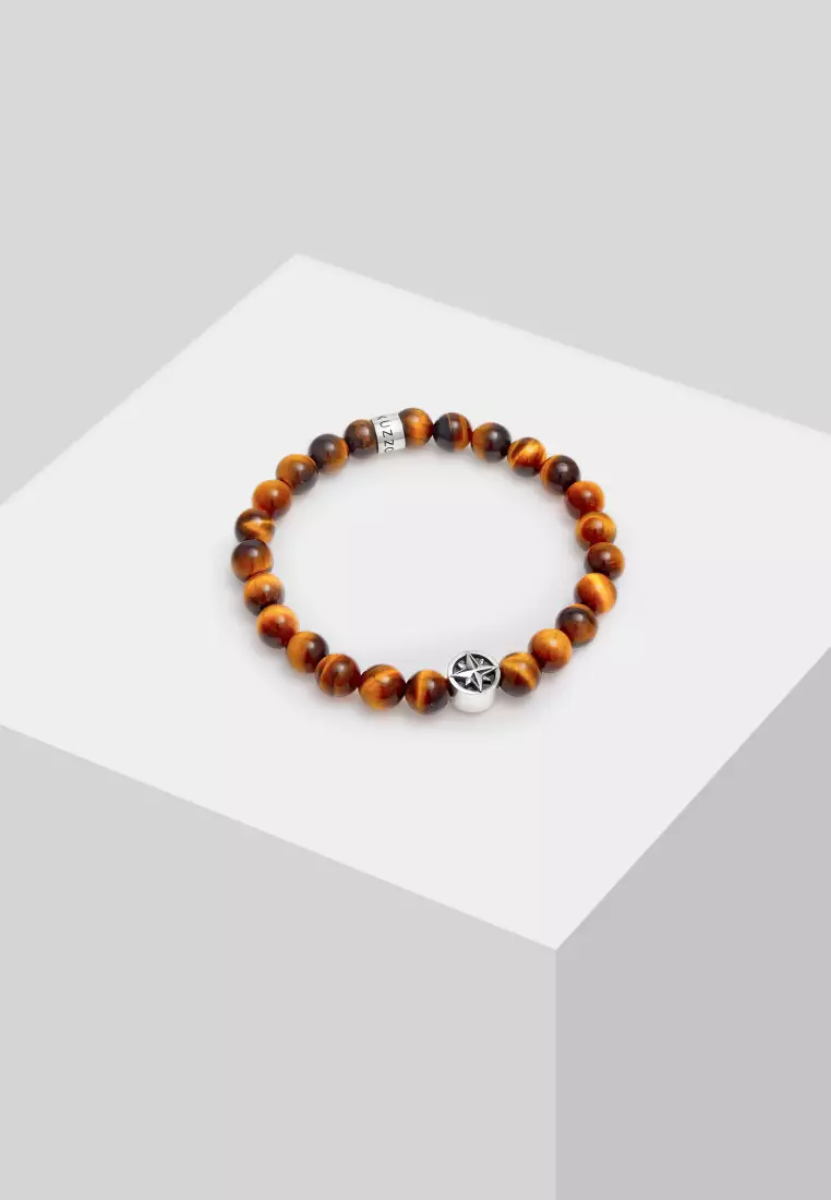 EXCLUSIVE Gelang Perhiasan Perak 925 Pria Tiger Eye Pearl Compass