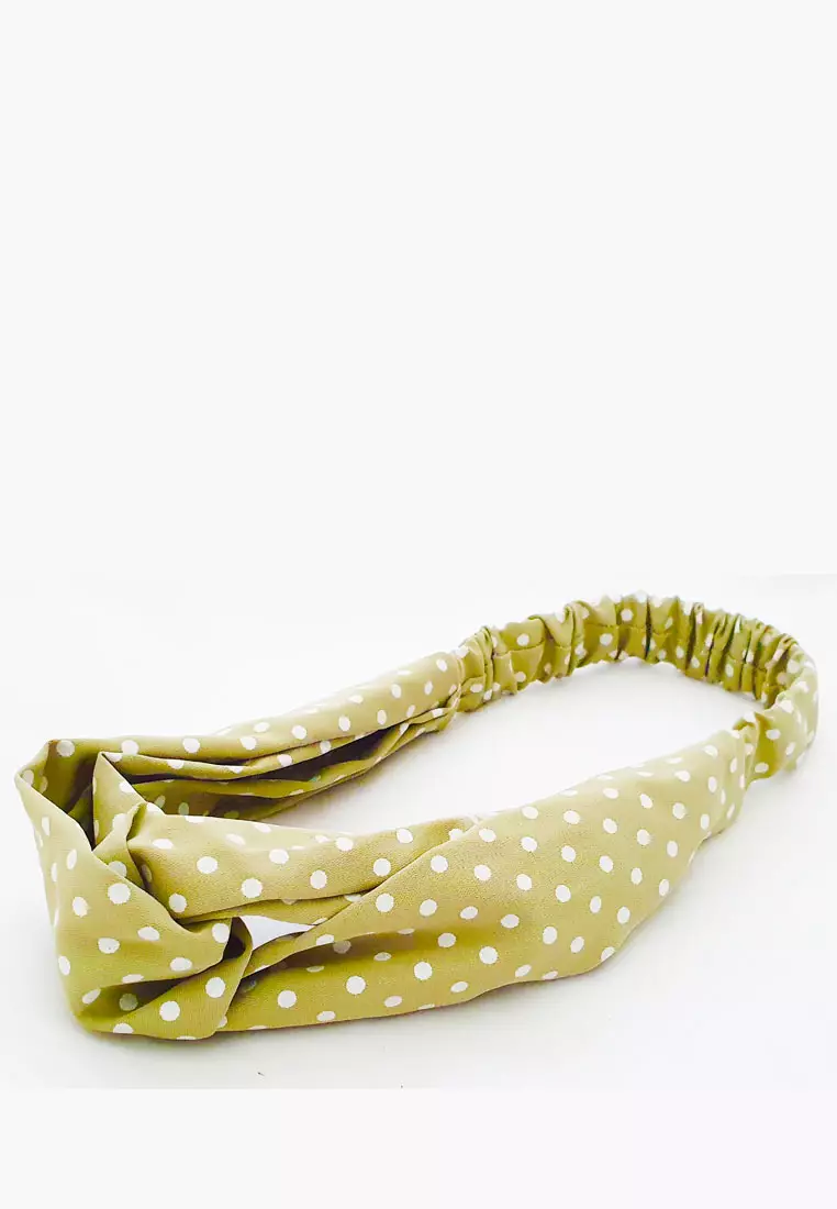 Small Polka Dots Twisted Headband Green